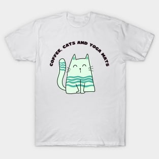 Coffee cats and yoga mats funny yoga and cat drawing T-Shirt